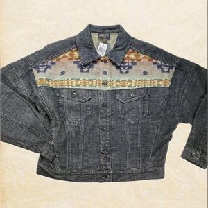 Pendleton Women’s Oversized Denim / Jacquard Virgin Wool Cropped Bomber Jacket